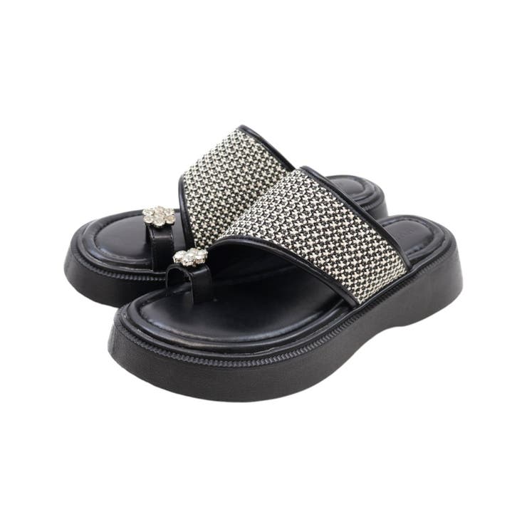 ブラック | キラキラフラワービジュー厚底トングサンダル | VIVIAN COLLECTION