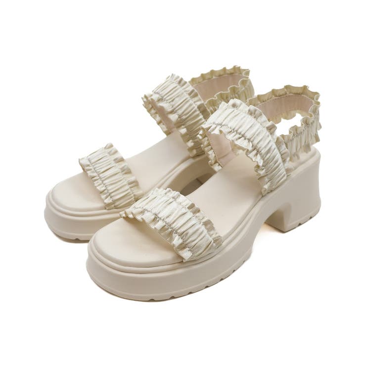 アイボリー | フリルギャザー厚底サンダル | VIVIAN COLLECTION