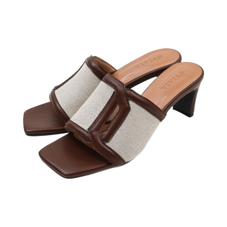 ブラウンコンビ | カットアウト異素材コンビミュールサンダル | VIVIAN COLLECTION