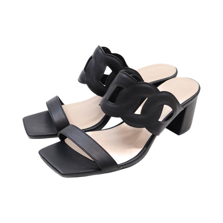 ブラック | スクエアトゥカットワークミュールサンダル | VIVIAN COLLECTION