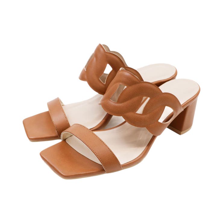 キャメル | スクエアトゥカットワークミュールサンダル | VIVIAN COLLECTION