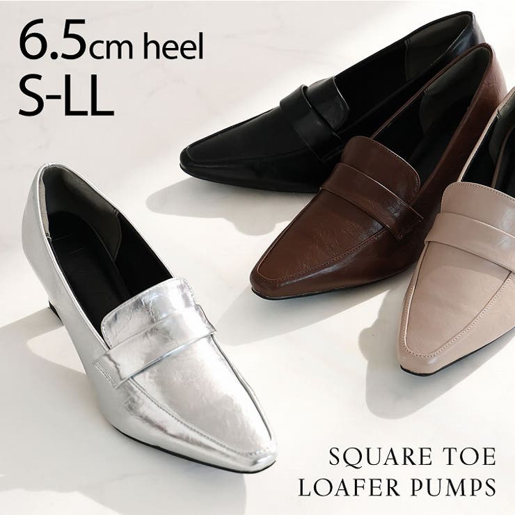 スクエアトゥデザインヒールローファーパンプス[品番：VIVS0009931
