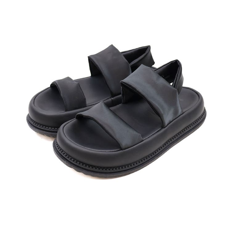 ブラック | 履きごこちやみつき感激 ストレッチダブルベルト厚底サンダル | VIVIAN COLLECTION