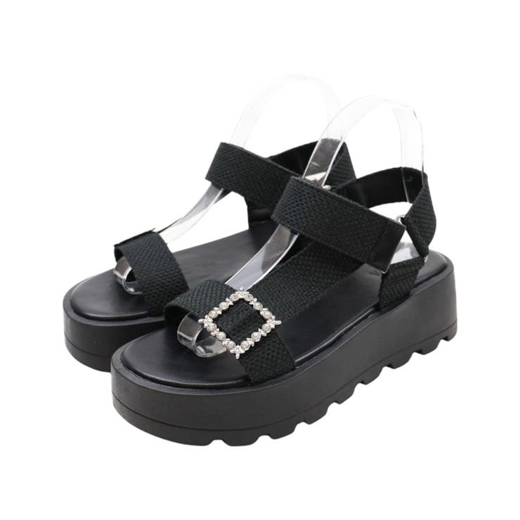 ブラック | キラキラビジューバックル厚底サンダル | VIVIAN COLLECTION