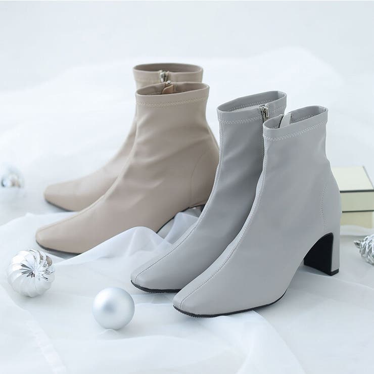 スクエアトゥプレートヒールストレッチショートブーツ | VIVIAN COLLECTION | 詳細画像19 