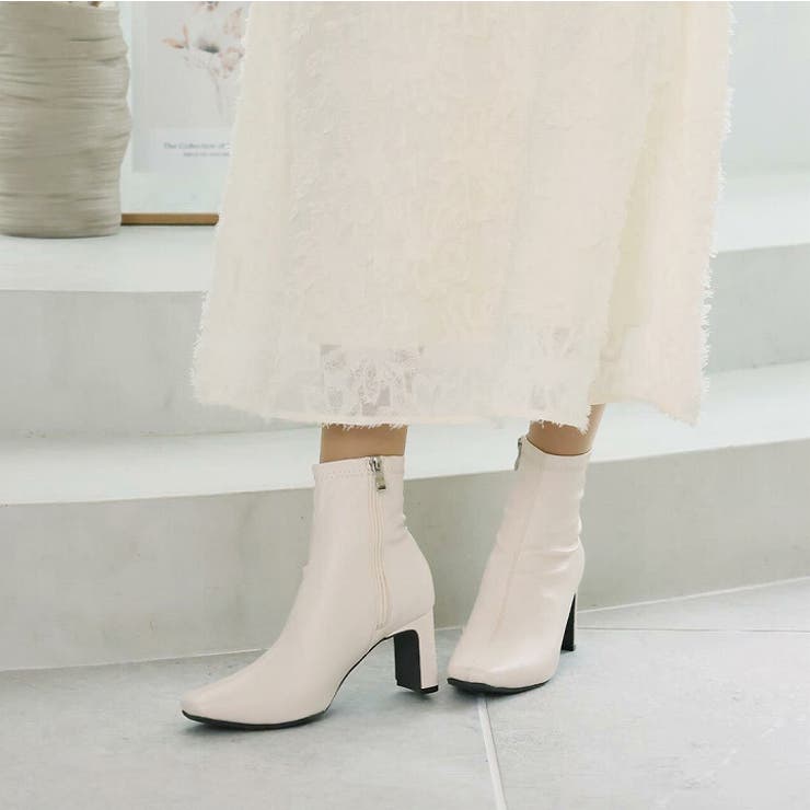 スクエアトゥプレートヒールストレッチショートブーツ | VIVIAN COLLECTION | 詳細画像7 