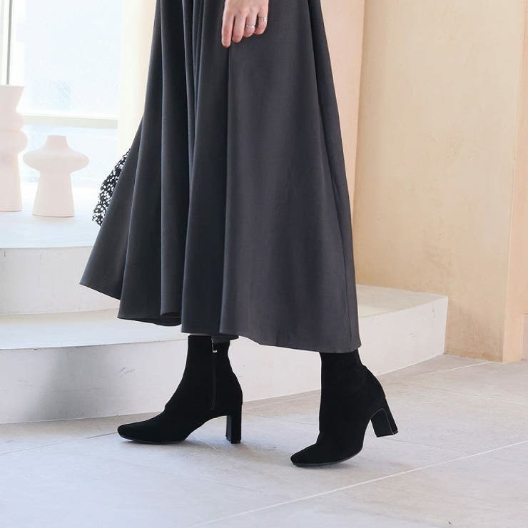 スクエアトゥプレートヒールストレッチショートブーツ | VIVIAN COLLECTION | 詳細画像8 