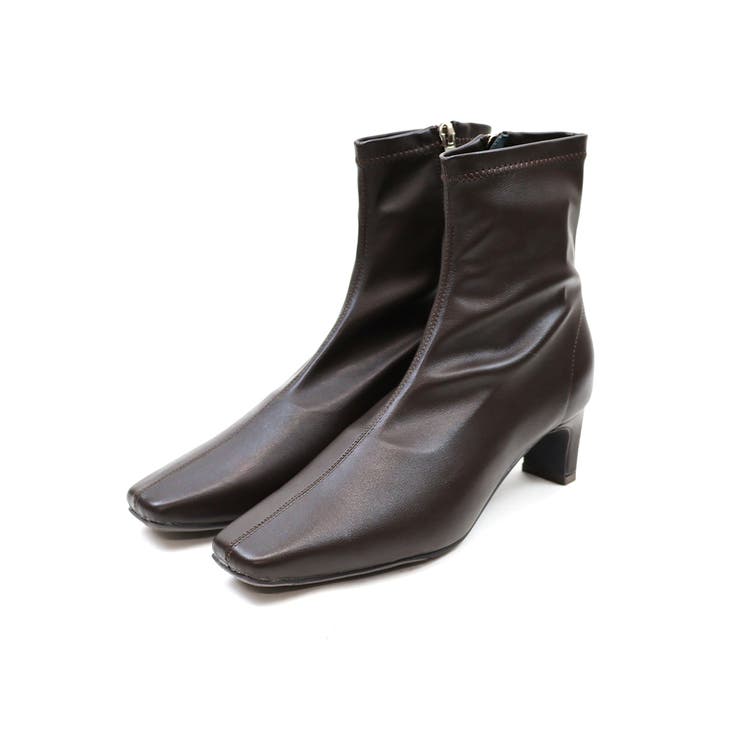 ダークブラウン | プレートヒールストレッチショートブーツ | VIVIAN COLLECTION