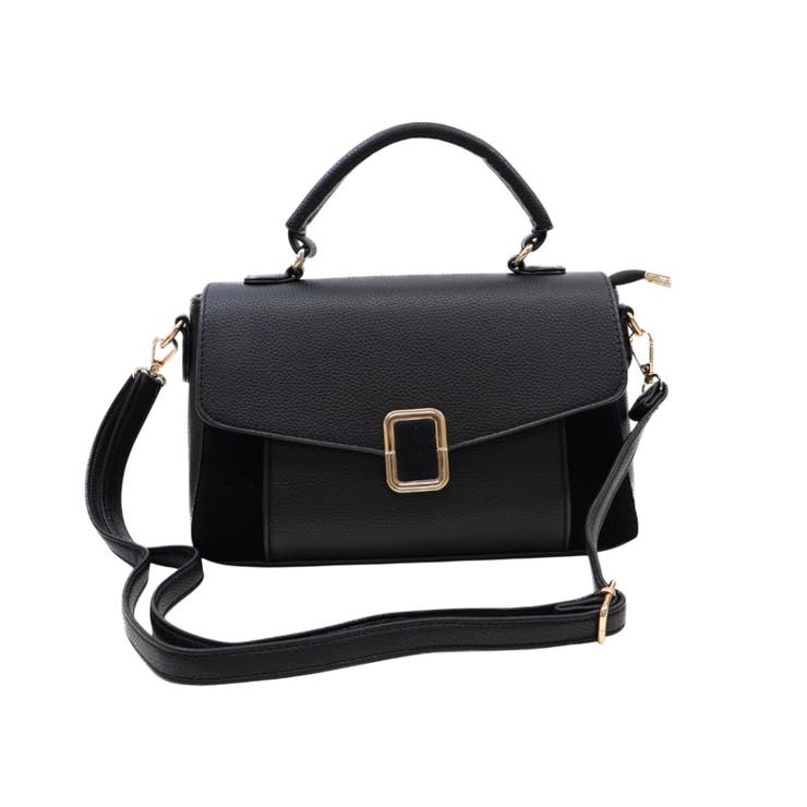 ブラック | バックル付き異素材コンビフラップ2WAYバッグ | VIVIAN COLLECTION