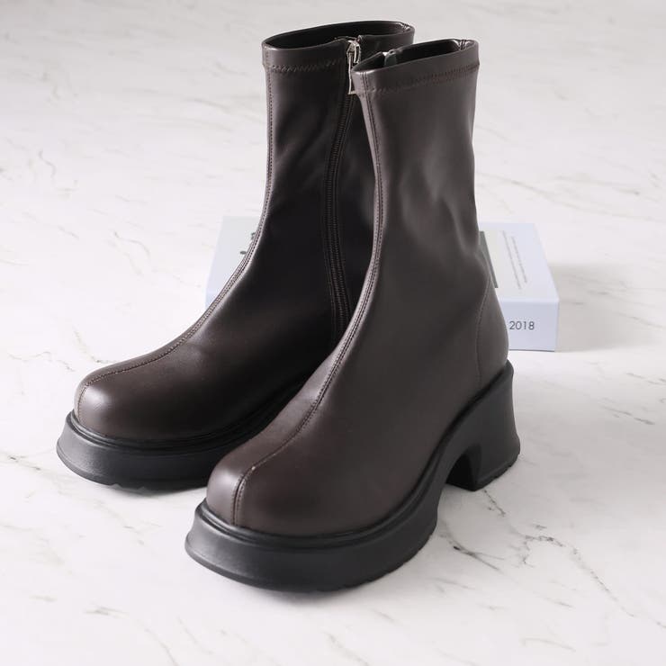 ボリュームトゥ厚底ストレッチミドルブーツ[品番:VIVS0009844 ボリュームトゥ厚底ストレッチミドルブーツ[品番:VIVS0009844