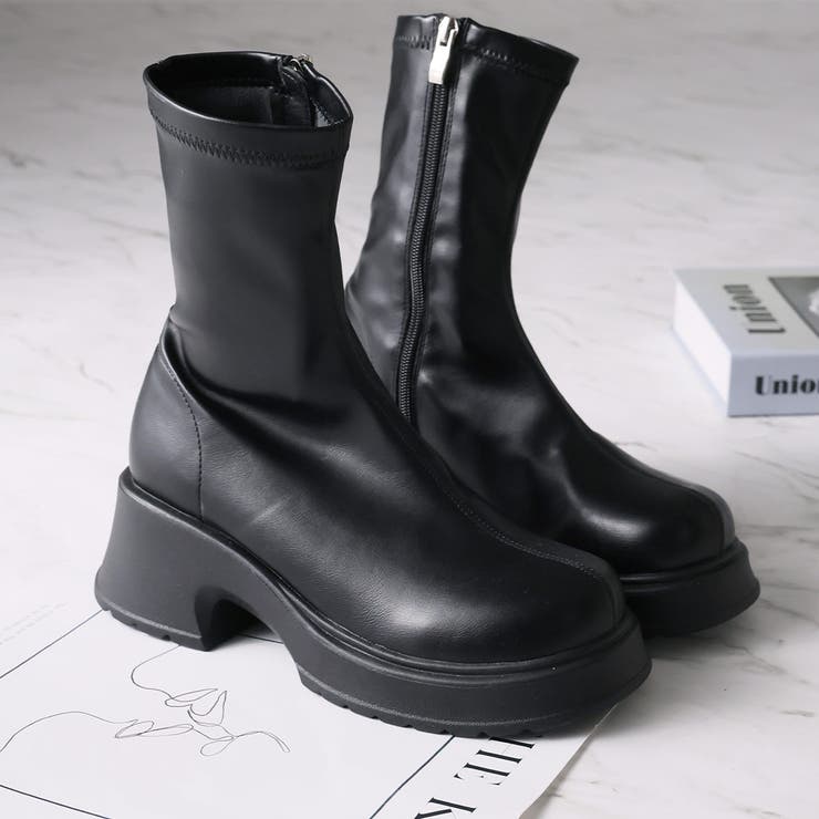 ボリュームトゥ厚底ストレッチミドルブーツ[品番:VIVS0009844 ボリュームトゥ厚底ストレッチミドルブーツ[品番:VIVS0009844