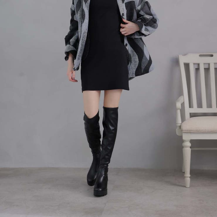 ラウンドトゥ厚底ストレッチニーハイブーツ[品番：VIVS0009845