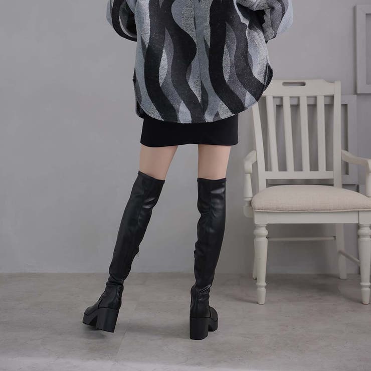 ラウンドトゥ厚底ストレッチニーハイブーツ[品番：VIVS0009845