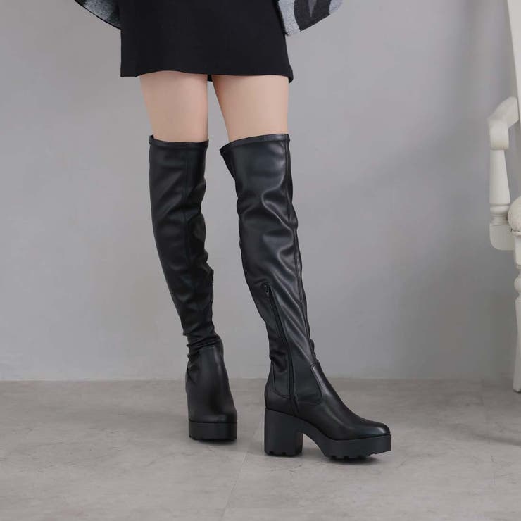 ラウンドトゥ厚底ストレッチニーハイブーツ | VIVIAN COLLECTION | 詳細画像12 