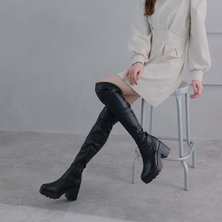 ラウンドトゥ厚底ストレッチニーハイブーツ[品番：VIVS0009845