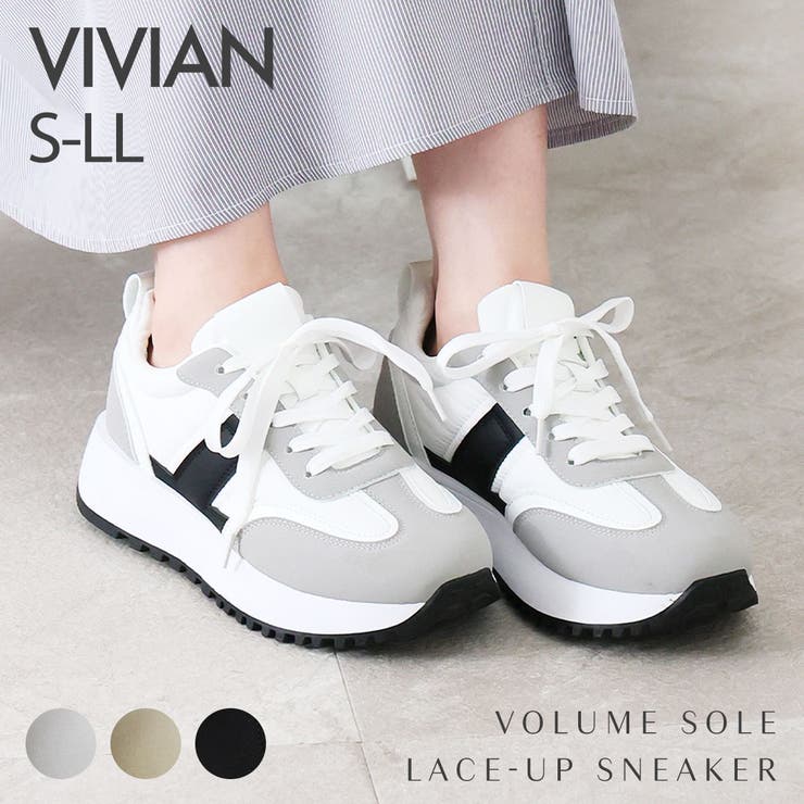 軽量厚底Tトゥサイドデザインレースアップスニーカー | VIVIAN COLLECTION | 詳細画像1 