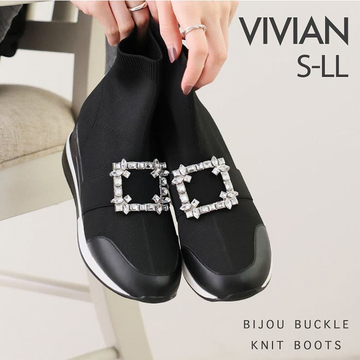 ビジューバックルゴムニットブーツ[品番：VIVS0009858]｜VIVIAN