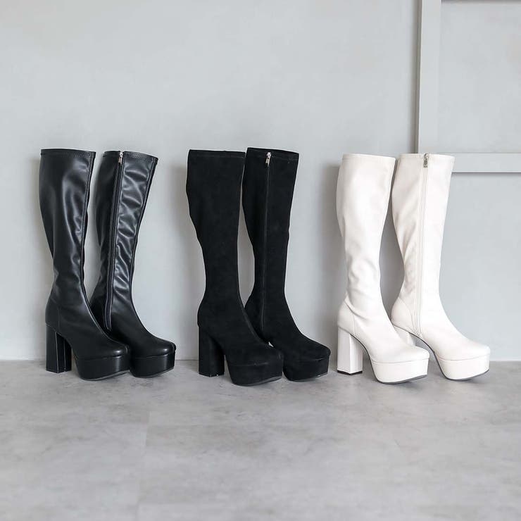 厚底プラットフォームストレッチロングブーツ[品番：VIVS0009668
