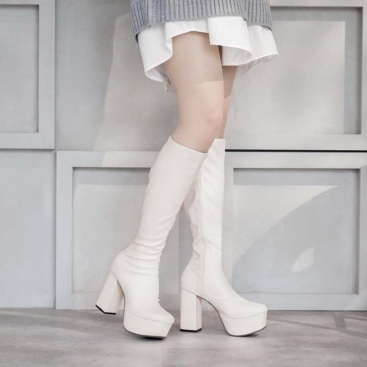 厚底プラットフォームストレッチロングブーツ[品番：VIVS0009668