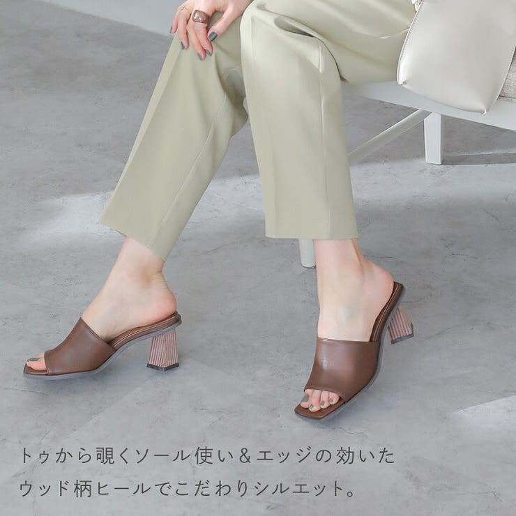22春夏新作Vivianサンダルレディーススクエアトゥウッドヒールミュール7cmヒールブラック黒アイボリーグレージュダークブラウンV68000SM
