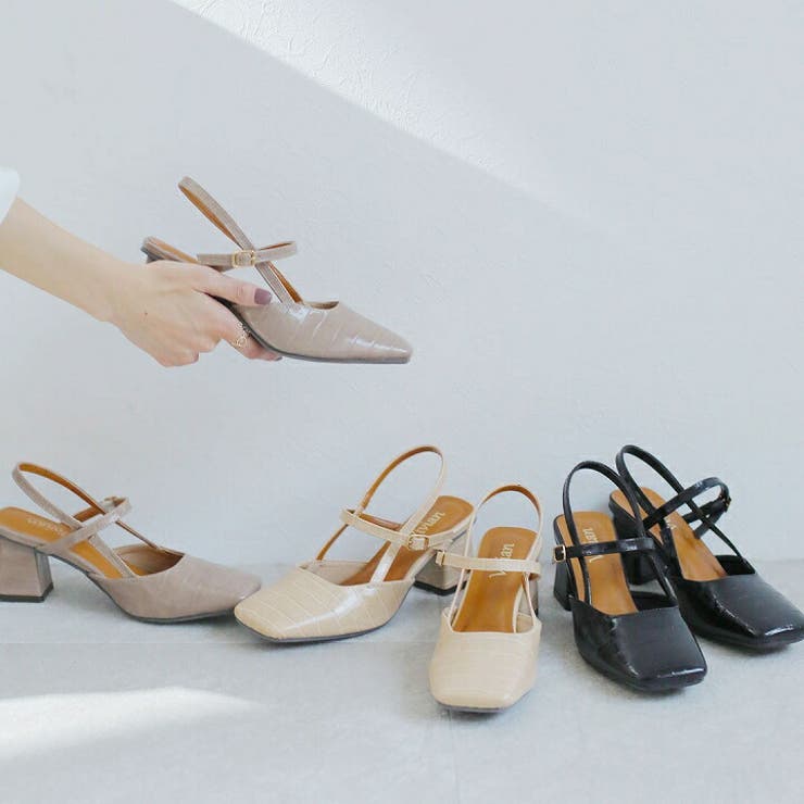 ワイドスクエアトゥバックストラップパンプス[品番：VIVS0009692