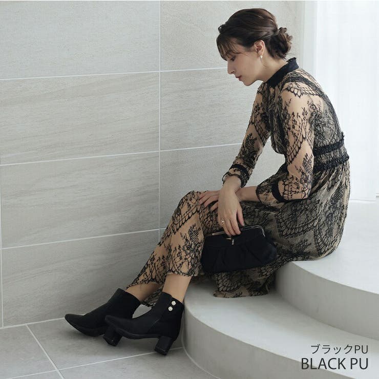 スクエアトゥパール飾りバイカラーショートブーツ[品番：VIVS0009855