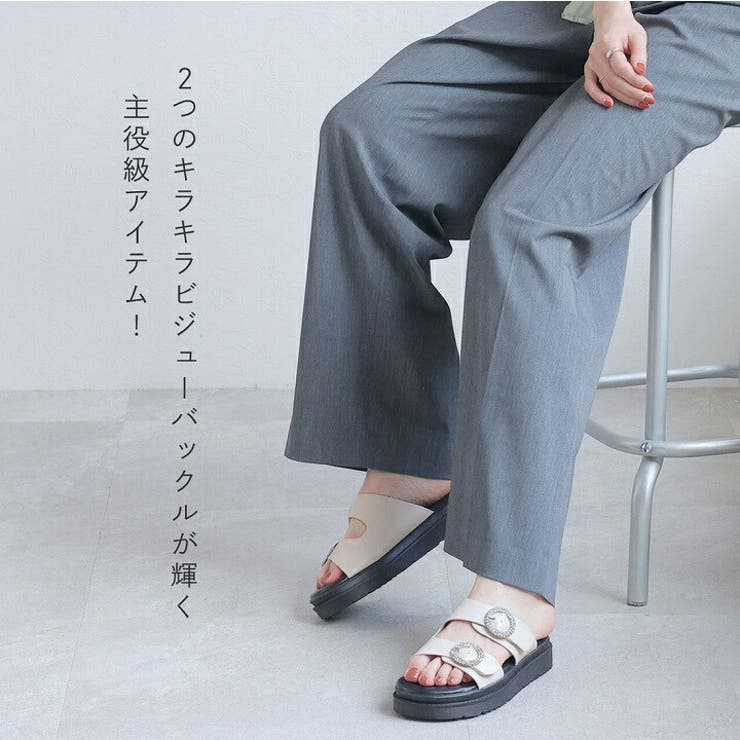 チヒャン ダブルビジューフラットサンダル スムースL JIHYANG