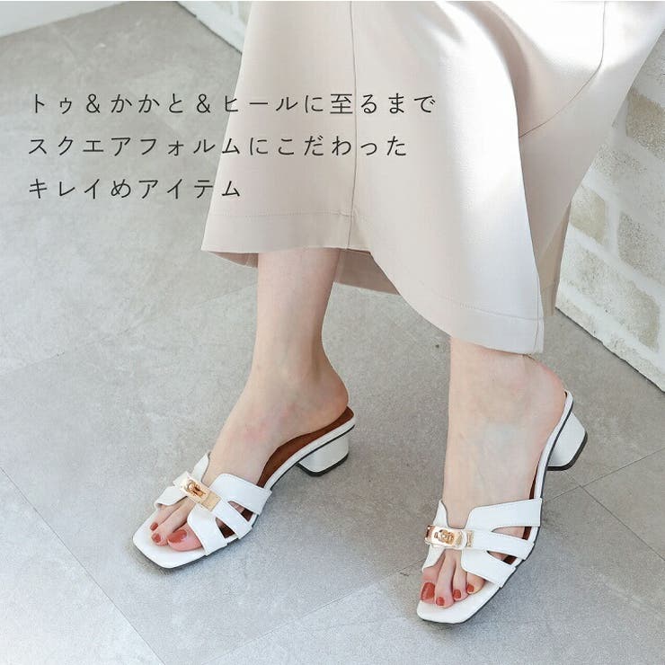 スクエアトゥカデナ金具付きミュールサンダル[品番：VIVS0009811