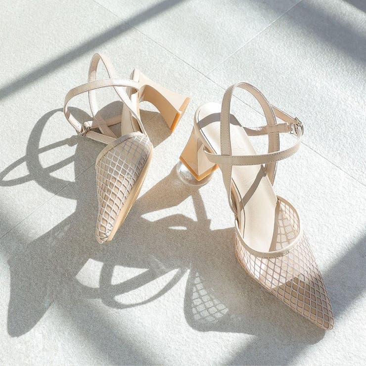 ［美品］チュールストラップパンプス ハート柄チュールスリングバックパンプス△返品不可 | SESTO