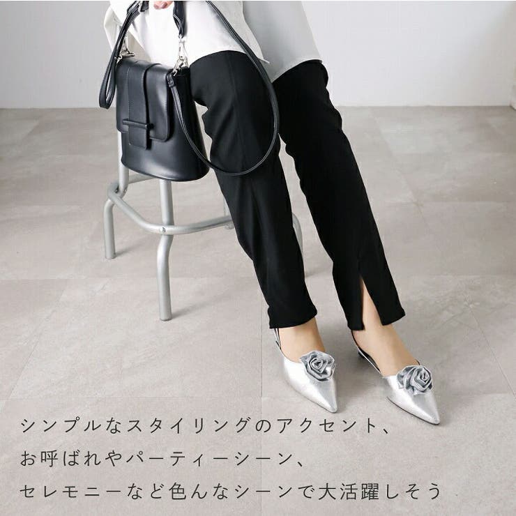 ポインテッドトゥコサージュスリングバックパンプス[品番