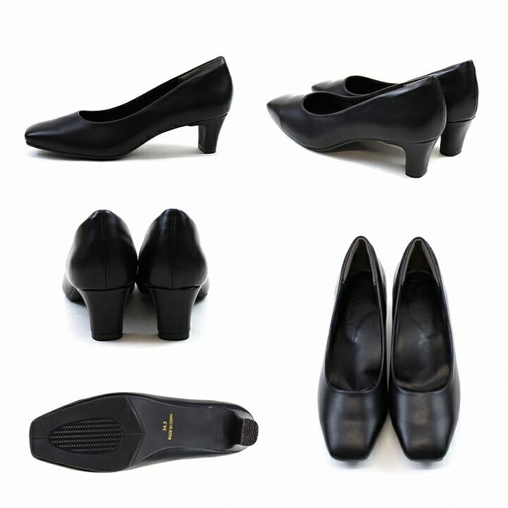 履きごこちやみつき感激】スクエアトゥ5cmプレートヒールパンプス[品番