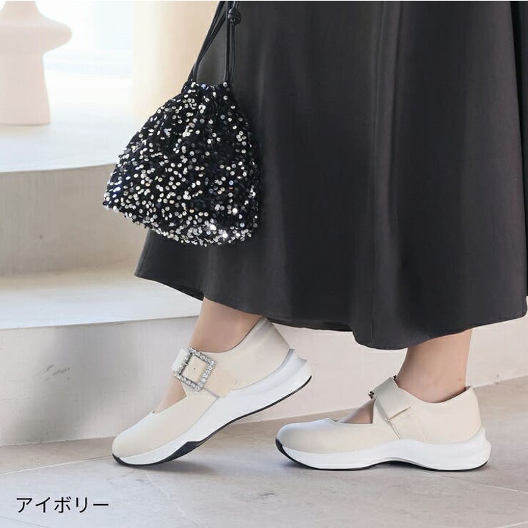 厚底ビジューバックルストラップスニーカー[品番：VIVS0009921