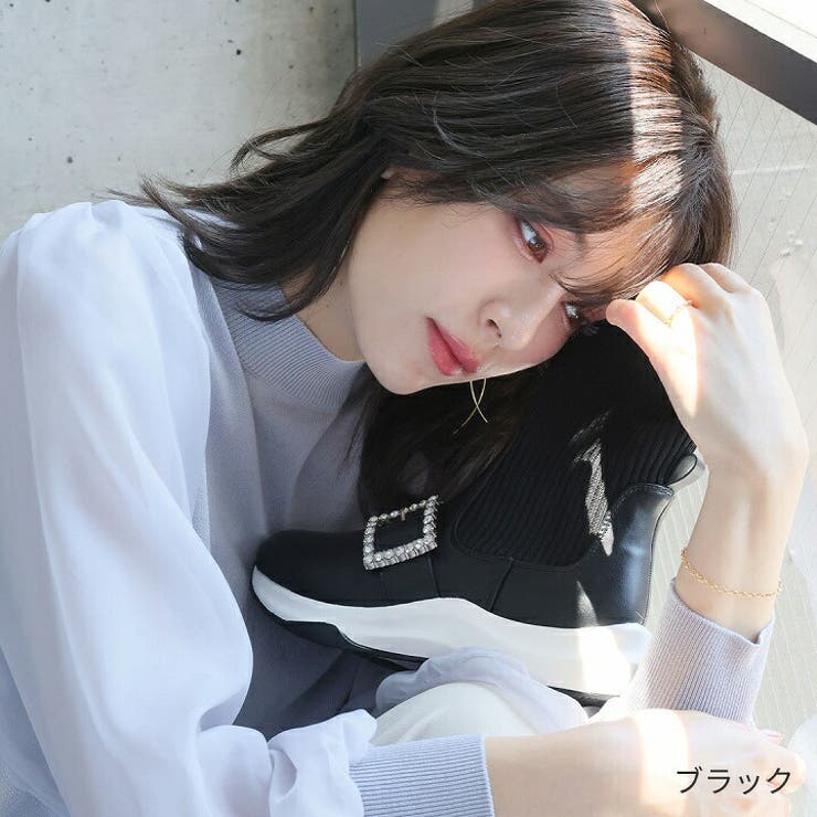 厚底ビジューバックルニットスニーカーブーツ[品番：VIVS0009956
