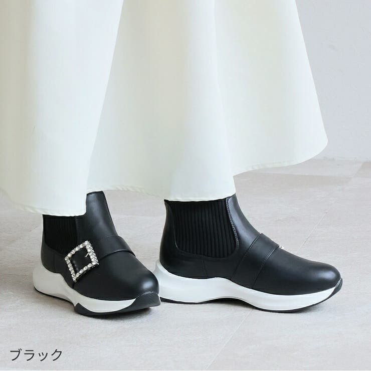 靴 vivi 厚底ビジューバックルニットスニーカーブーツ[品番：VIVS0009956