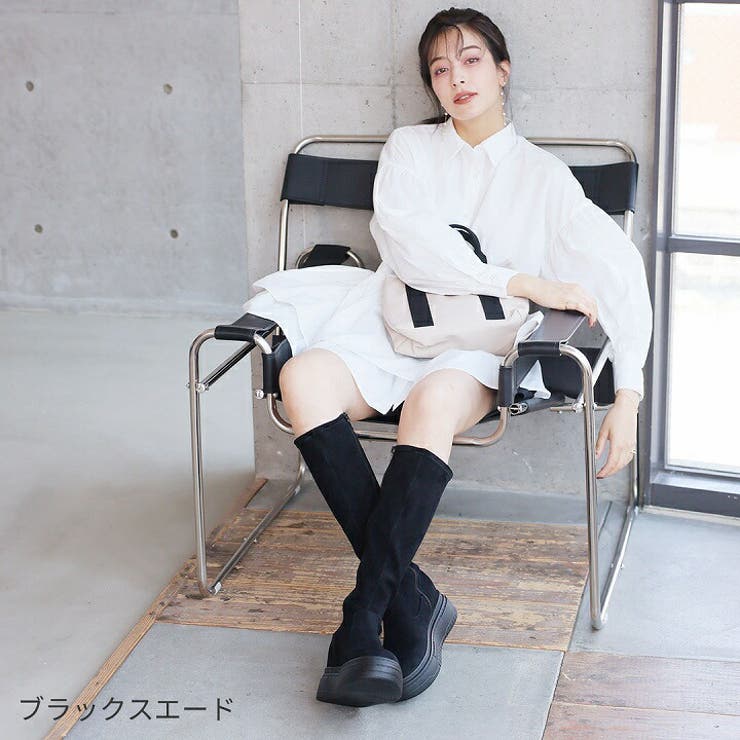 厚底ボリュームソールストレッチロングブーツ[品番：VIVS0009941