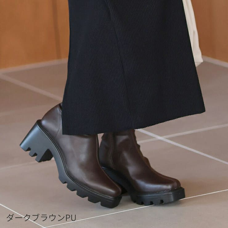 激安！特価品 スクエアトゥ厚底ストレッチショートブーツ[品番：VIVS0009652 靴