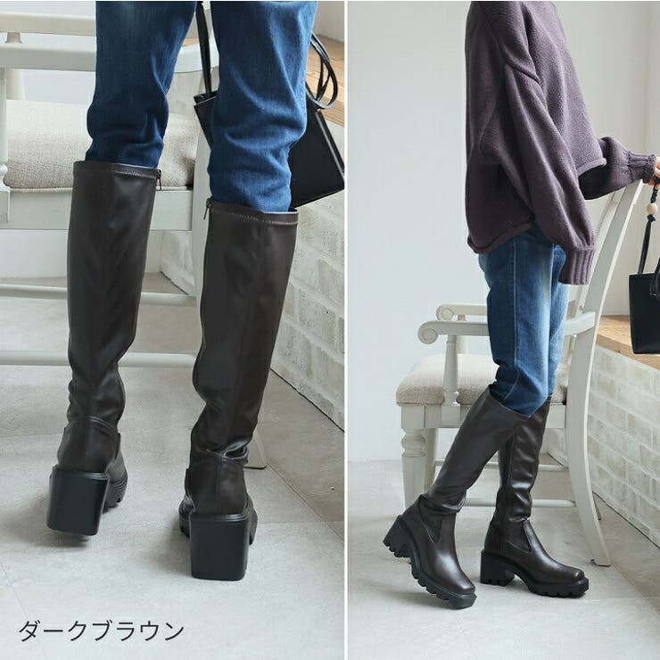 スクエアトゥ厚底ストレッチロングブーツ[品番：VIVS0009840]｜VIVIAN COLLECTION（ヴィヴィアンコレクション  ）のレディースファッション通販｜SHOPLIST（ショップリスト）