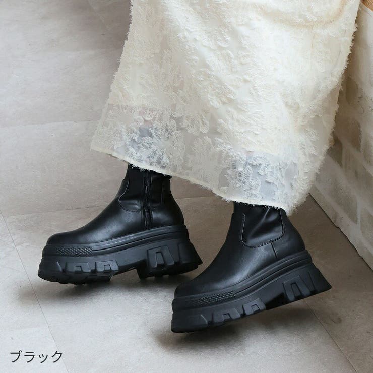 厚底トラックソールストレッチショートブーツ[品番：VIVS0009951