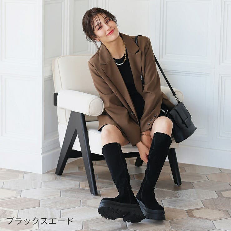 ラウンドトゥ厚底ストレッチロングブーツ[品番：VIVS0009943