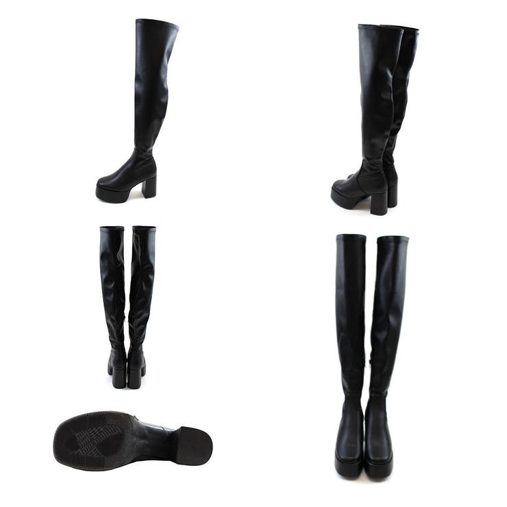 厚底プラットフォームストレッチニーハイブーツ[品番