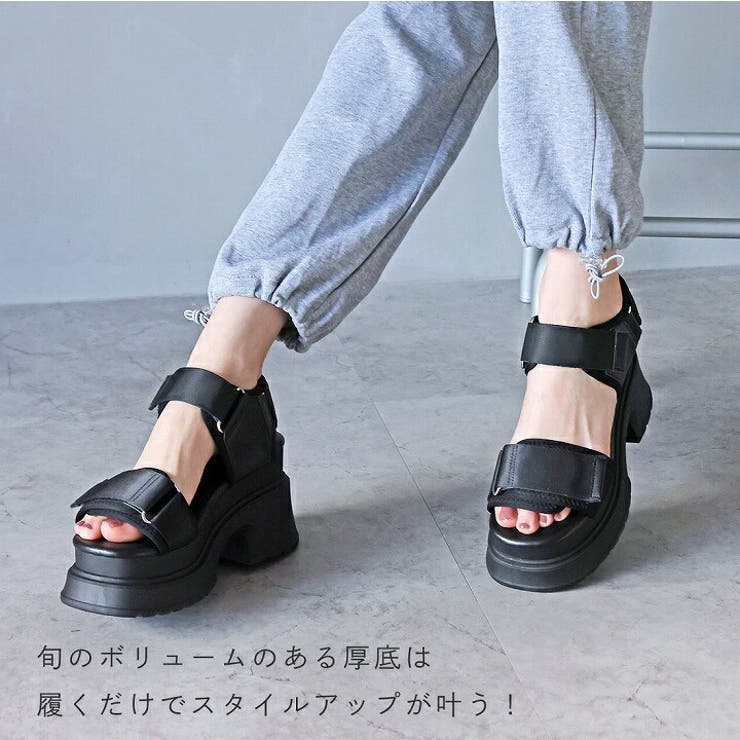 厚底プラットフォームベルクロダッドサンダル[品番：VIVS0009892