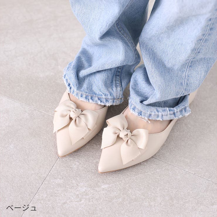取り外しリボン付きポインテッドトゥパンプス[品番：VIVS0009863