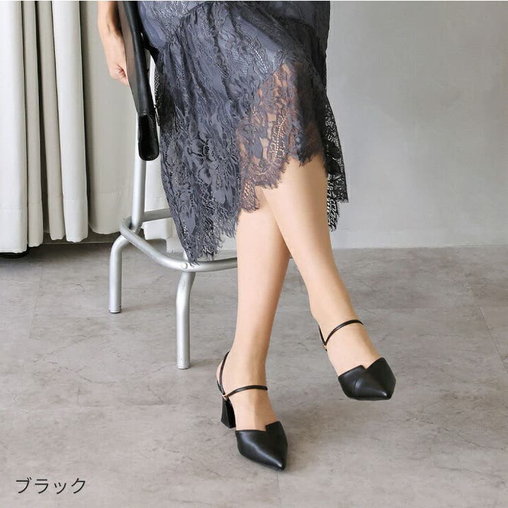ミッシェルヴィヴィアン ベルベット フラット ストラップ パンプス 36.5 Eileen black メタル付きフラットパンプス ブラック - HENRI EN