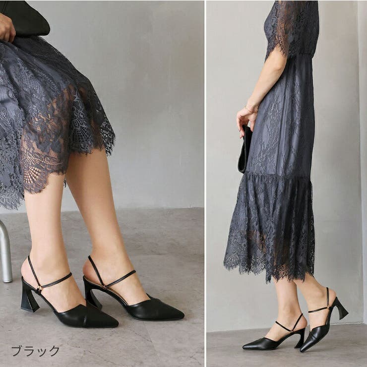 ミッシェルヴィヴィアン ベルベット フラット ストラップ パンプス 36.5 Eileen black メタル付きフラットパンプス ブラック - HENRI EN