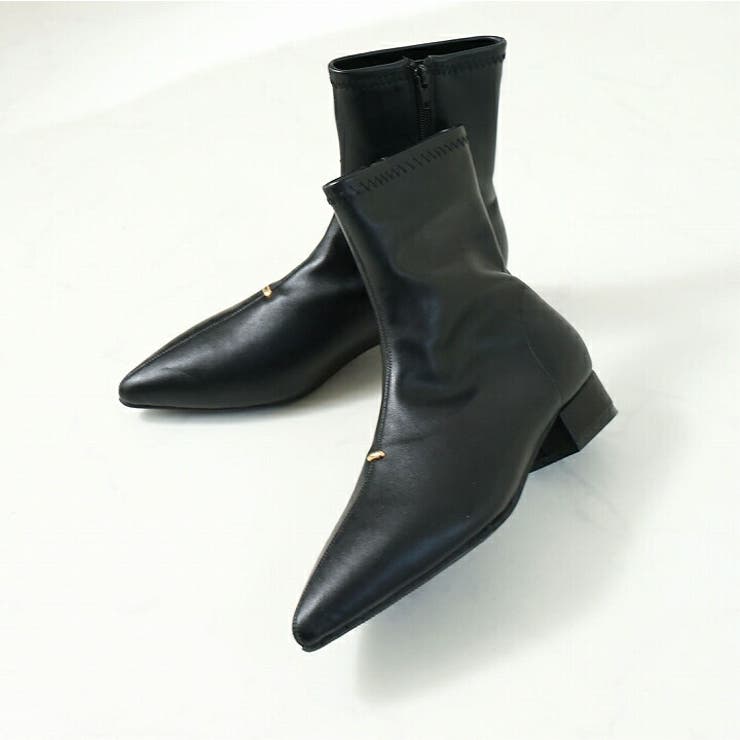 ポインテッドトゥゴールドアクセントストレッチショートブーツ | VIVIAN COLLECTION | 詳細画像5 