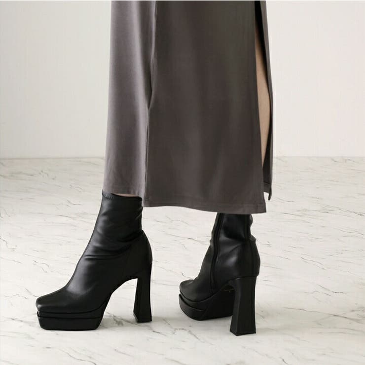 スクエアトゥ厚底プラットフォームストレッチショートブーツ | VIVIAN COLLECTION | 詳細画像11 