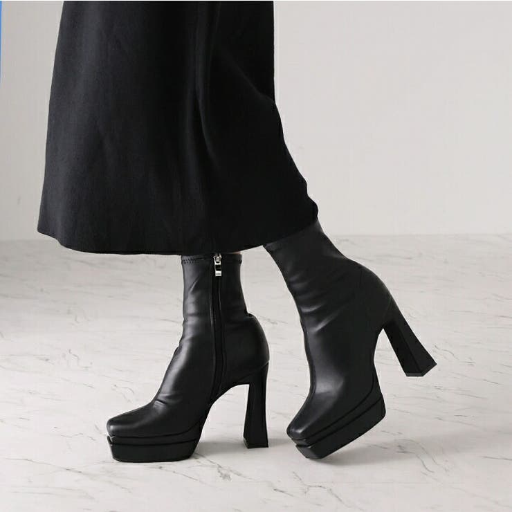 スクエアトゥ厚底プラットフォームストレッチショートブーツ | VIVIAN COLLECTION | 詳細画像13 