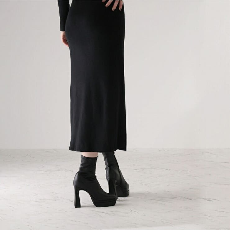 スクエアトゥ厚底プラットフォームストレッチショートブーツ | VIVIAN COLLECTION | 詳細画像14 