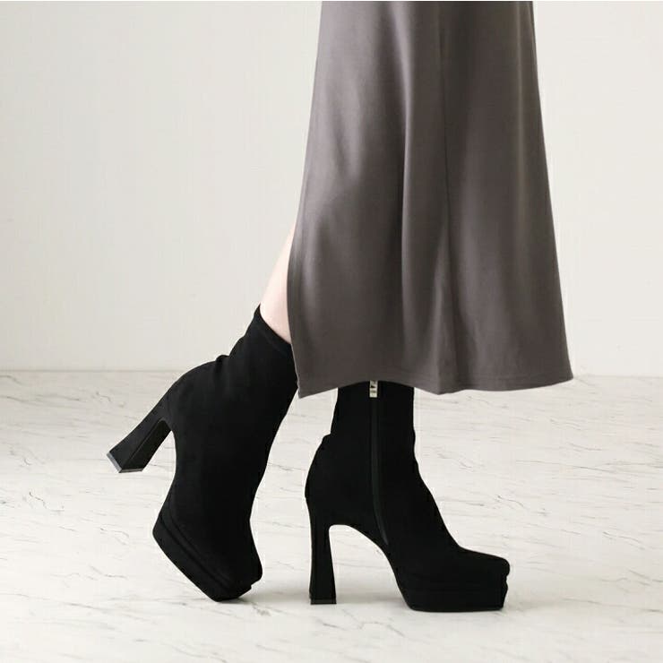 スクエアトゥ厚底プラットフォームストレッチショートブーツ | VIVIAN COLLECTION | 詳細画像18 