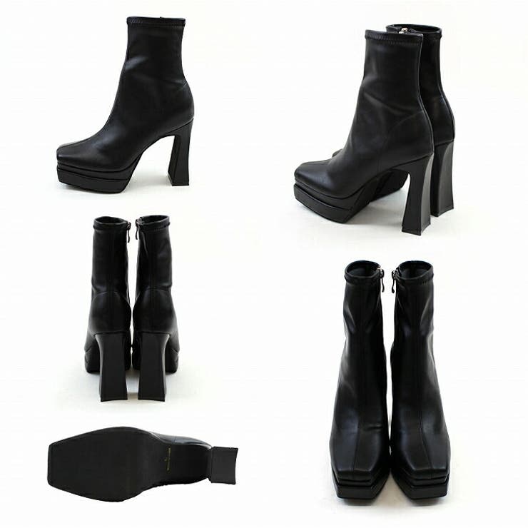 スクエアトゥ厚底プラットフォームストレッチショートブーツ | VIVIAN COLLECTION | 詳細画像3 